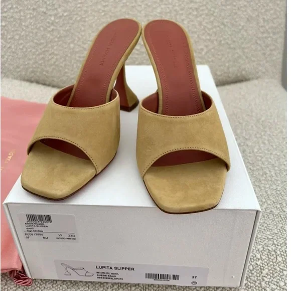 Amina Muaddi LUPITA SUEDE SLIPPER 95 MM CL HEEL SAND size 37 - Picture 2 of 7